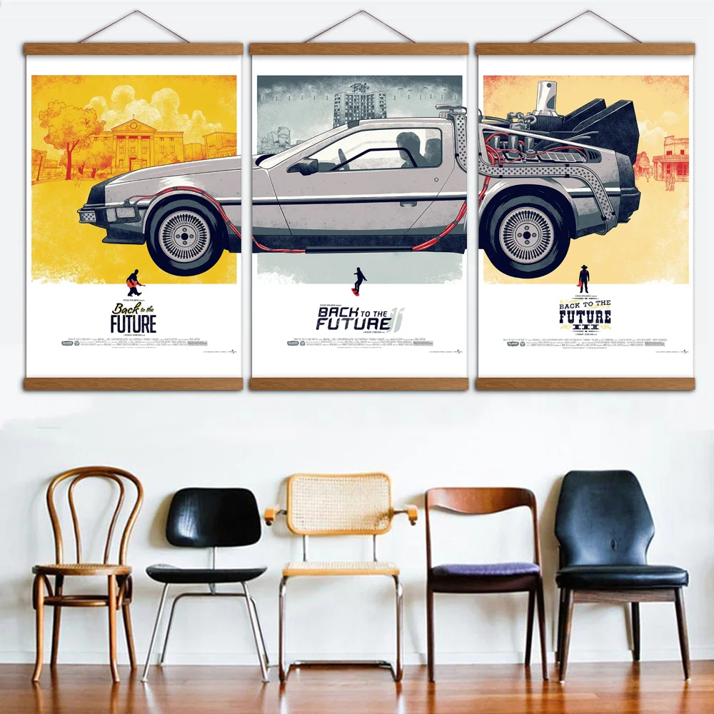 3 предмета Scrolls Картины Back to the Future фильм Delorean DMC автомобиля аниме настенный
