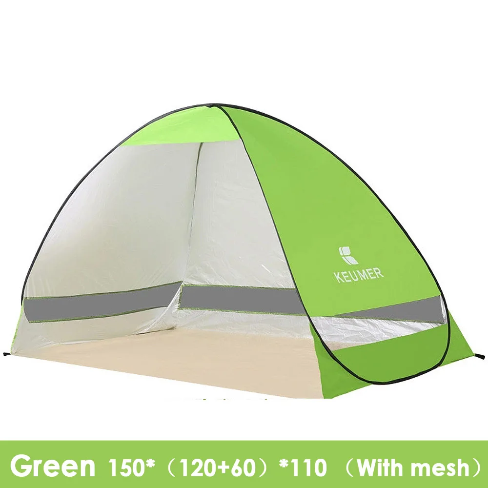 Green with mesh Автоматический Пляжный Тент KEUMER с защитой от ультрафиолета, 2 человека, палатка для кемпинга, Мгновенный Всплывающий открытый тент с защитой от ультрафиолета - Цвет: Green with mesh