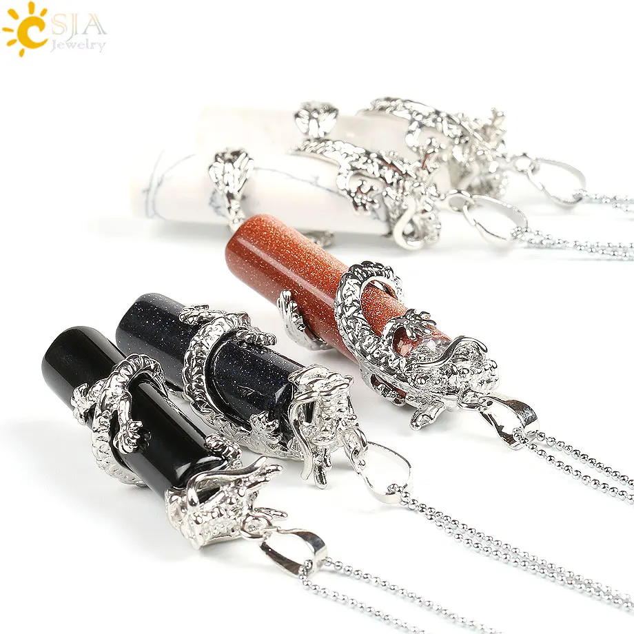 CSJA Dragon Drop Pendant Natural Gem Stone Necklace Chain Lobster Clasp Jewellery Reiki Men Women Jewelry Pendulum Amulet E182 | Украшения