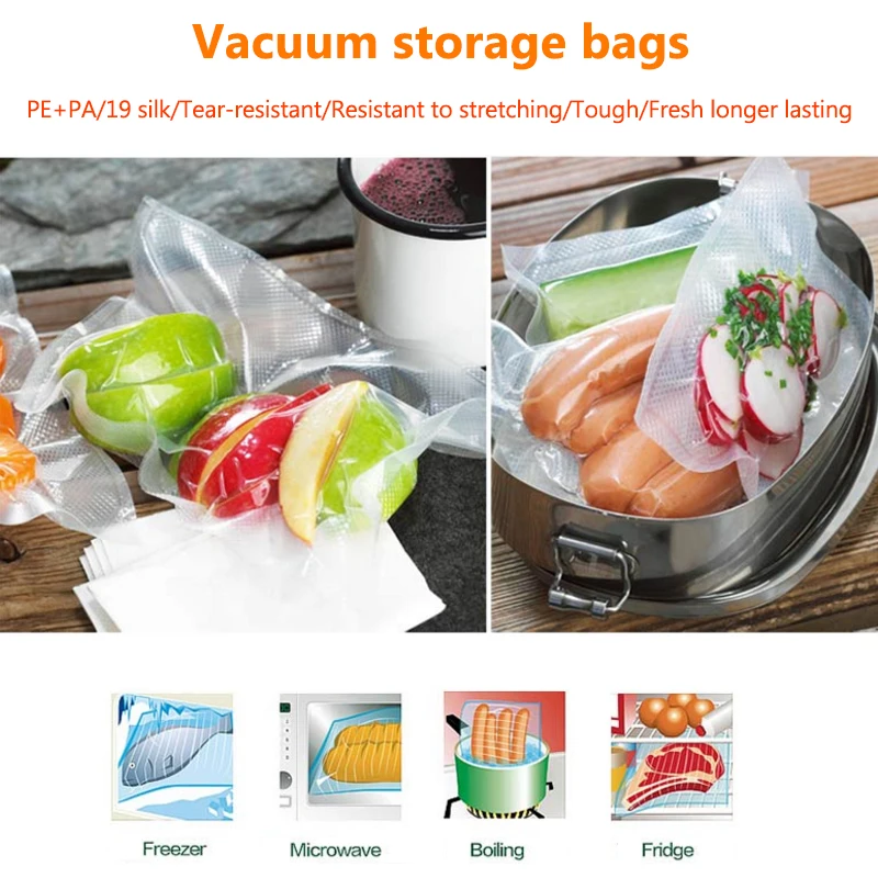 100pcs Food Vacuum Storage Bag For Kitchen Fruit Vegetable Fresh-Keeping Snack Suitable Microwave Frozen Refrigerated | Дом и сад
