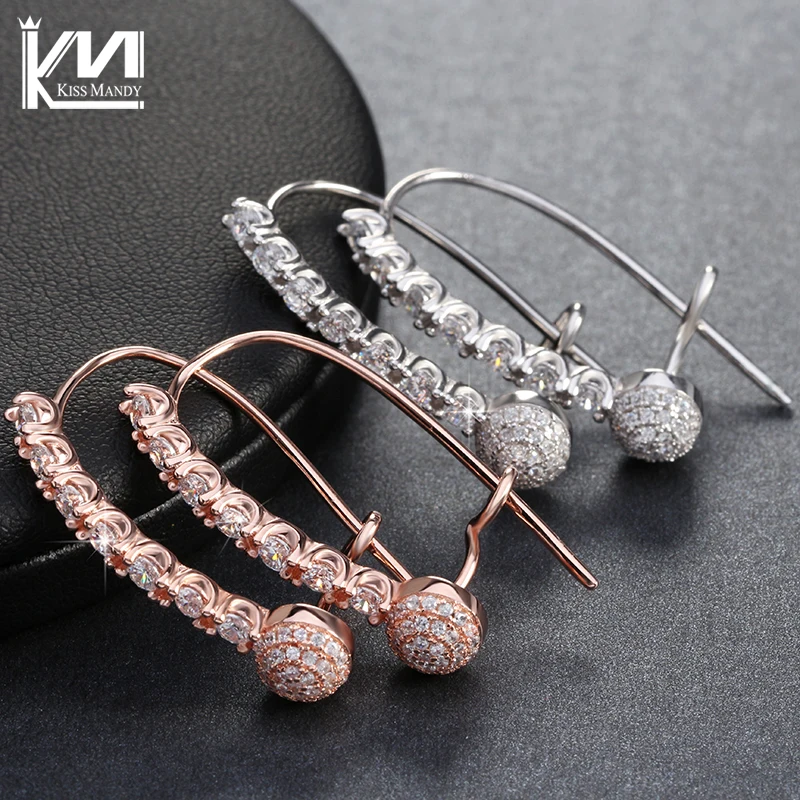 Поцелуй Мэнди Роуз Позолоченные AAA CZ Алмазный Хооп Серьги для Женщин Обручальное