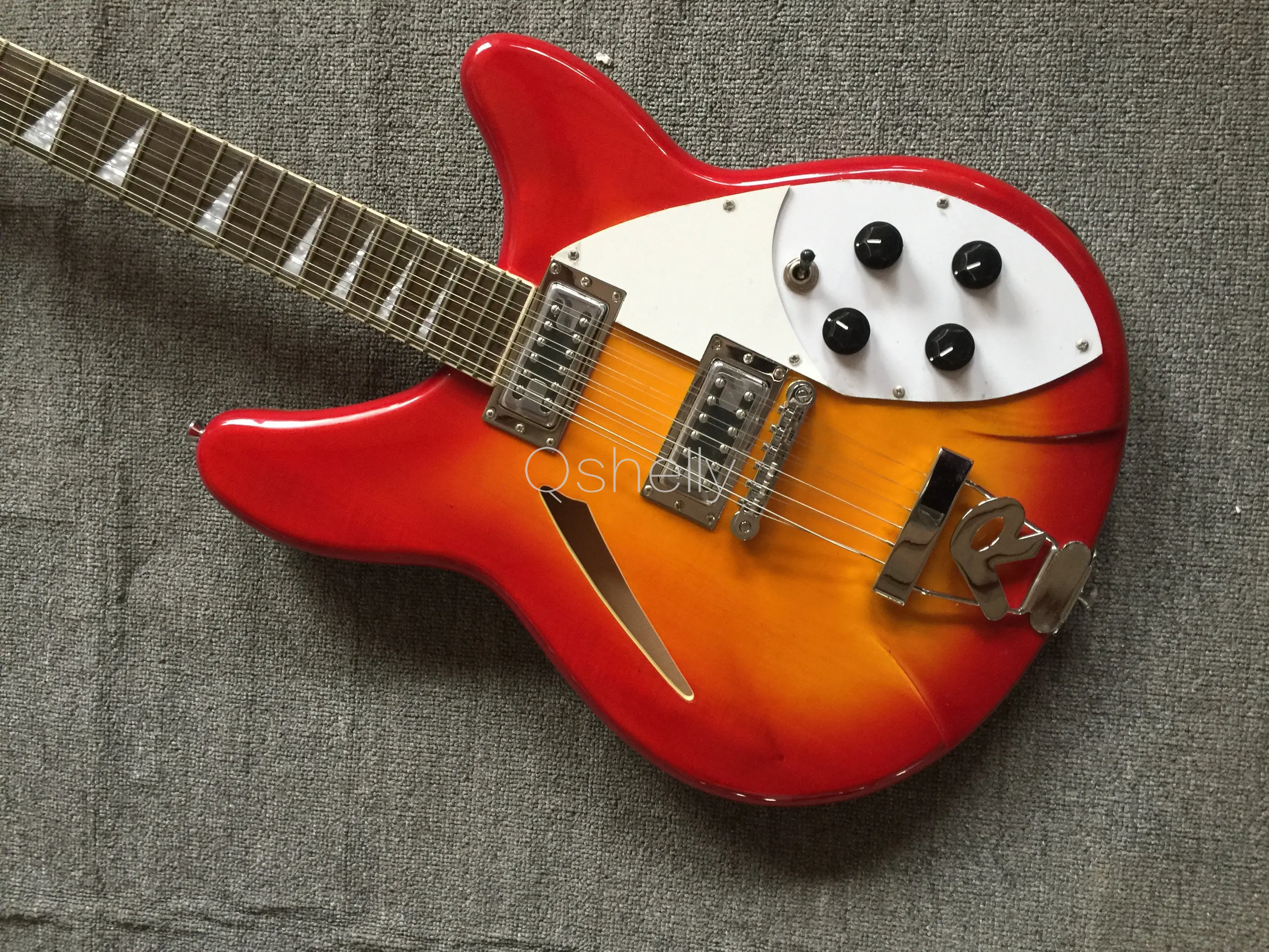 Высококачественная QShelly индивидуальная Вишенка RK 12 струн R tremolo shark Triangle inlay f hole