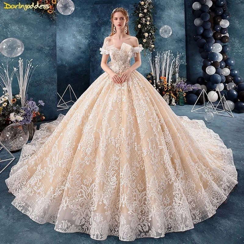 Роскошное свадебное платье цвета шампанского большие размеры принцессы в Дубае