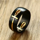Мужское кольцо, египетский крест Анкх, съемное кольцо из нержавеющей стали, Черное золото, Религиозные ювелирные изделия, нержавеющая сталь