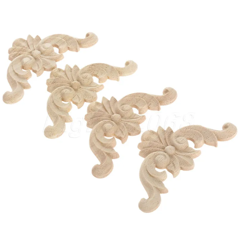

4Pcs New Arrival Wood Oak Carved Corner Onlay Applique Furniture Unpainted