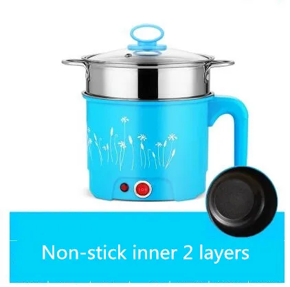2 layers blue 220В 220/1,5 л бытовая электрическая мини-машина для приготовления горячих кастрюль, электрическая автоматическая кухонная машина для приготовления горячих кастрюль с вилкой EU/AU/UK/US - Цвет: 2 layers blue