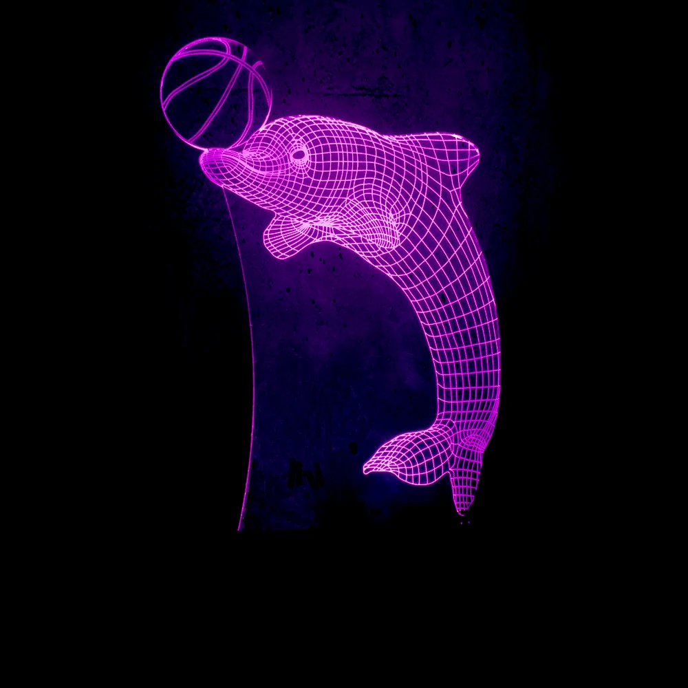 Милый Дельфин игра в мяч 3D лампа мультяшный USB Ночной светильник многоцветный