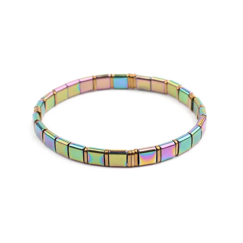 5-Rainbow Gold 28 цветов, богемные браслеты Miyuki для женщин, модные массивные ювелирные изделия в стиле бохо, японские бусины Miyuki Delica Tila, эластичный браслет BC332 - Окраска металла: 5-Rainbow Gold