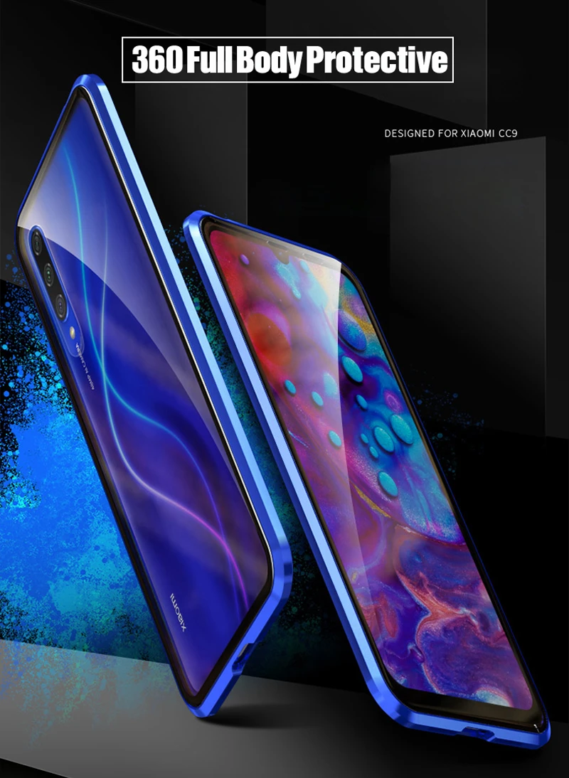360 Полный Магнитный чехол для Xiaomi mi CC9 9 M Металлический Каркас Чехол-бампер с передней задней стеклянной крышкой на Xiaomi mi CC9 Чехлы mi 9