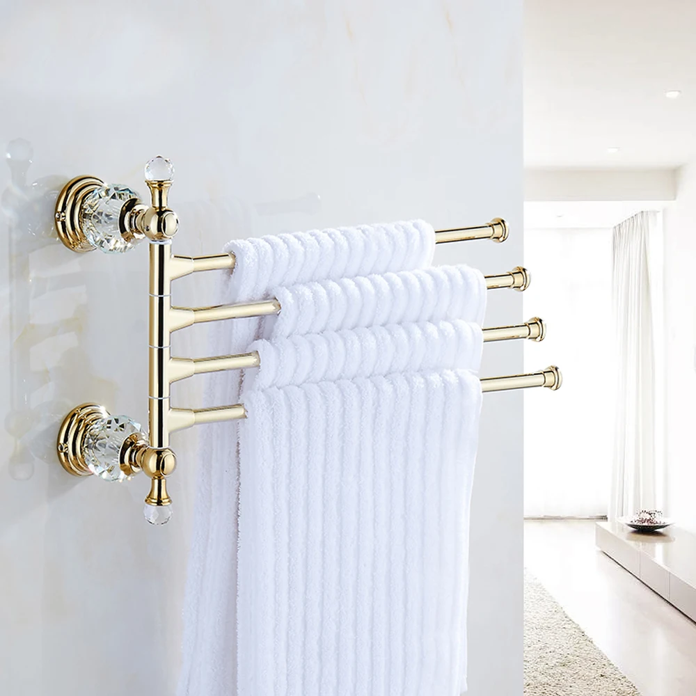 

Leyden Zinc-Alloy And Crystal Activity Four Layer Towel Bars Movable Gold-plating Towel Rack Towel Holder Bathroom Accessories