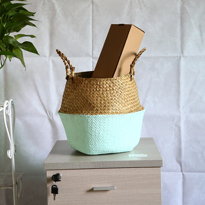 WHISM Seagrass Wickerwork Flower Basket Decorative Flower Pot Planter Hanging Flowerpots Woven Laundry Storage Basket Home Decor
