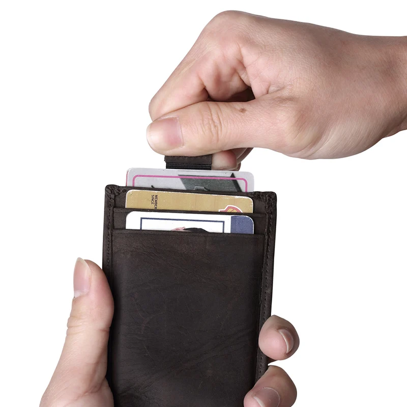 

Multi-function Stretch Pull Men Crazy Horse Leather 3-6 Credit Card ID Holder with Elasticity Money Clip Wallet High Quality J50