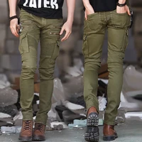 green black denim biker jeans mens skinny 2018 runway distressed slim elastic jeans homme hiphop washed military cargo pants