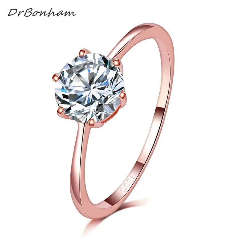 Женское свадебное кольцо с фианитом большое из розового золота 1.2ct 6 зубцами DR1734 |