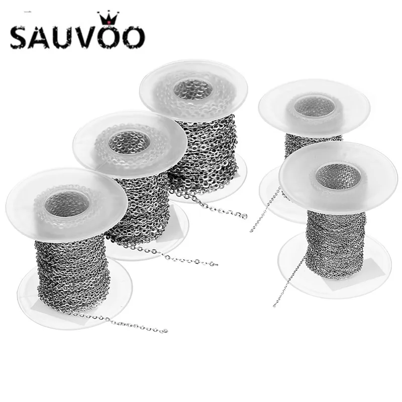 

SAUVOO 10 Yard/lot 1mm 1.5mm 2mm 2.5mm 3mm Stainless Steel Flat Rolo Cable Bulk Chain for DIY Jewelry Making Materials Supplier