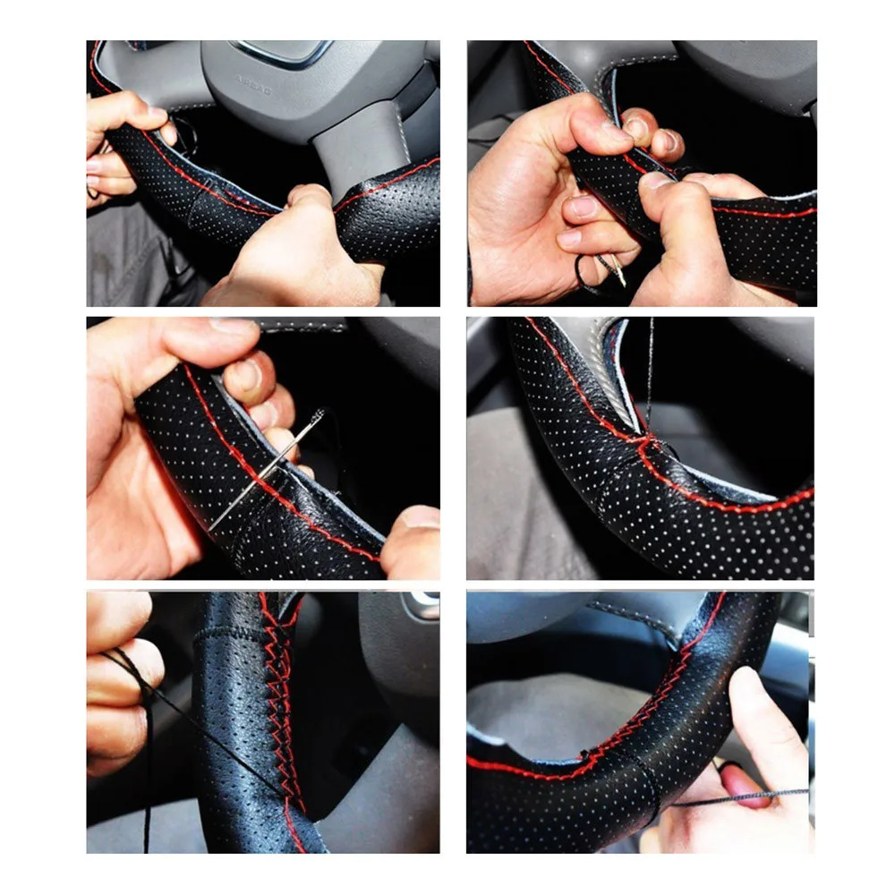 37/38CM Car Steering Cover DIY Wheel Covers Soft Leather Braid Design With Needle and Thread Interior Kits Anti-slip | Автомобили и