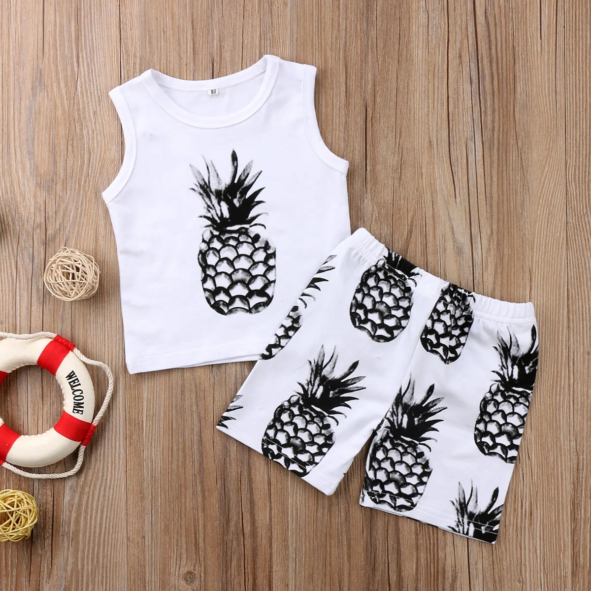 Emmababy Toddler Kids Baby Boy Clothes pineapple Vest Tank Tops T-Shirts+Short Pants 2Pcs Summer Outfits Set |