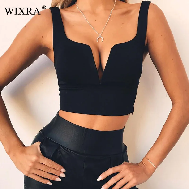 Женский короткий топ с v образным вырезом Wixra однотонный Повседневный