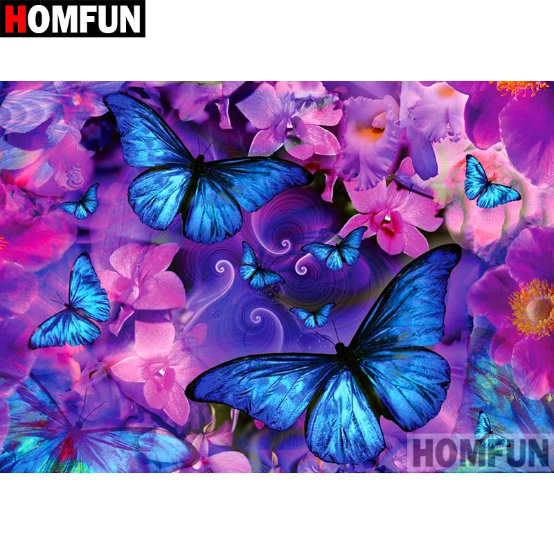 

HOMFUN 5D DIY Diamond Painting Full Square/Round Drill "Butterfly Flower" Embroidery Cross Stitch gift Home Decor Gift A09057
