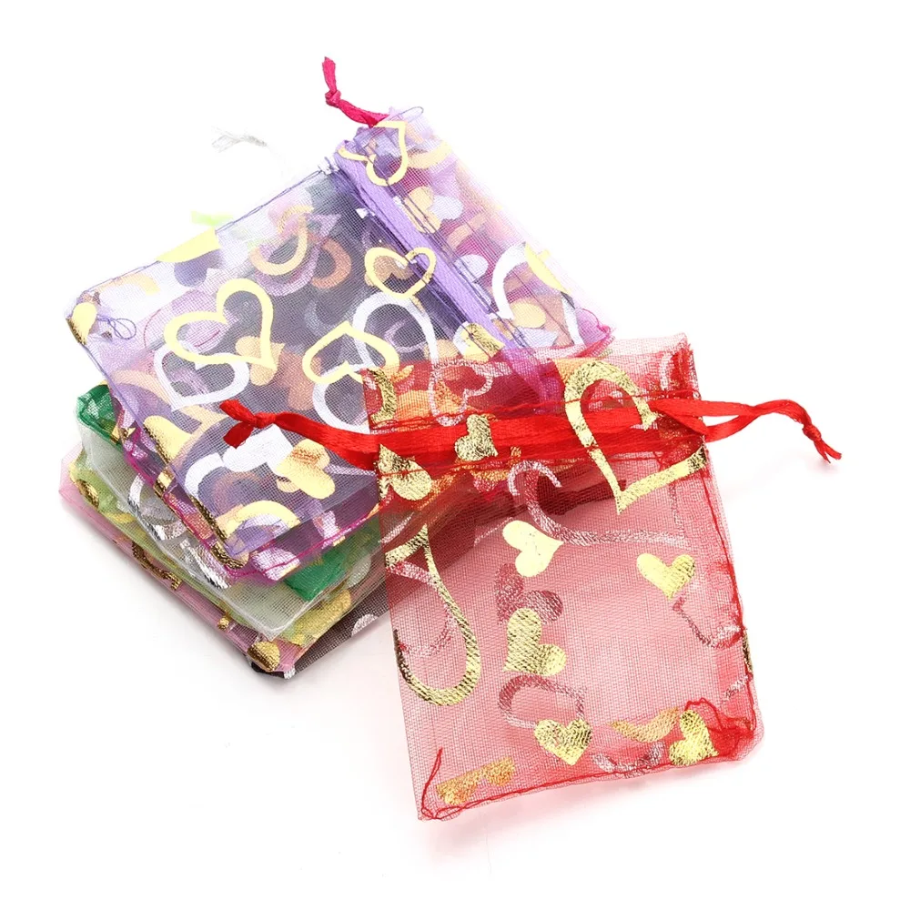 

Wholesale 25pcs Mixed Color Heart Jewelry Packaging Drawable Organza Bags 7x9cm 9X12cm Wedding Party Gift Bags & Pouches F1737