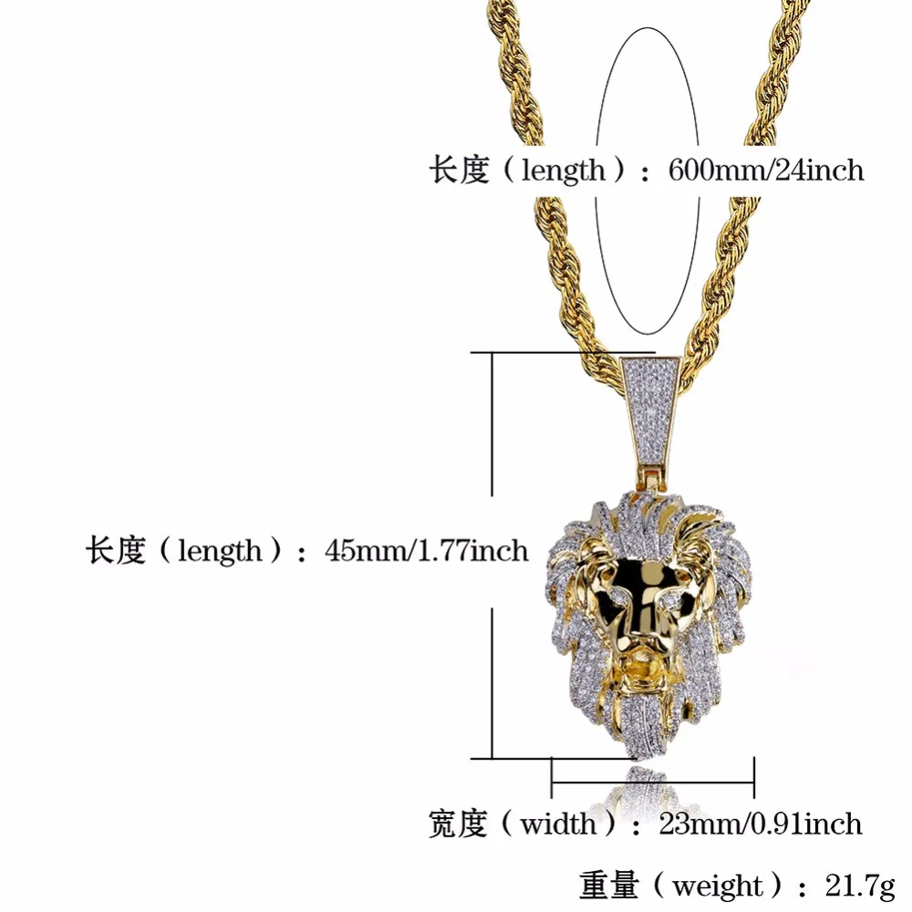 Bling Золотое Животное Лев мужские печатки подвески ожерелья микро проложили CZ
