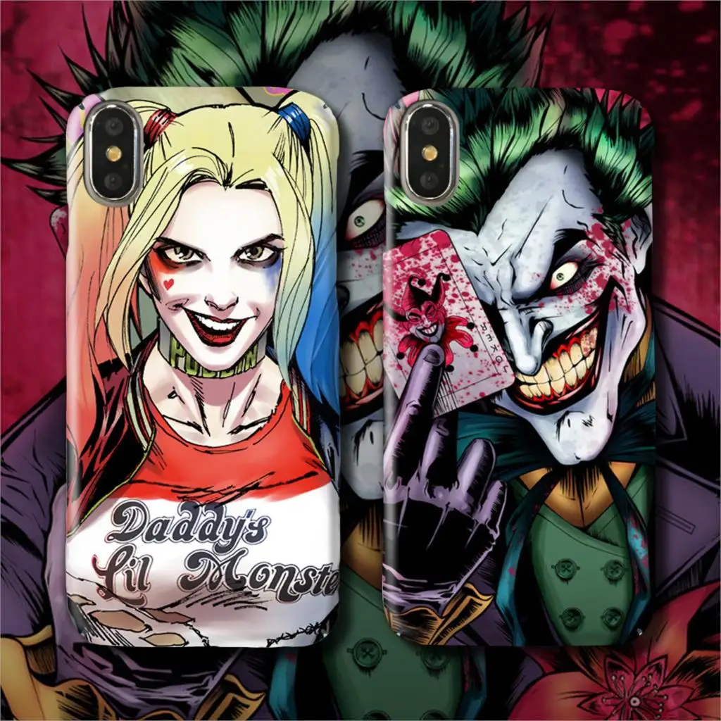INS Same paragraph Fashion Suicide Squad Harley Quinn Joker Cases For iPhone 7 8 6 6s Plus X XR XS MAX All Inclusive 3D PC Cover |
