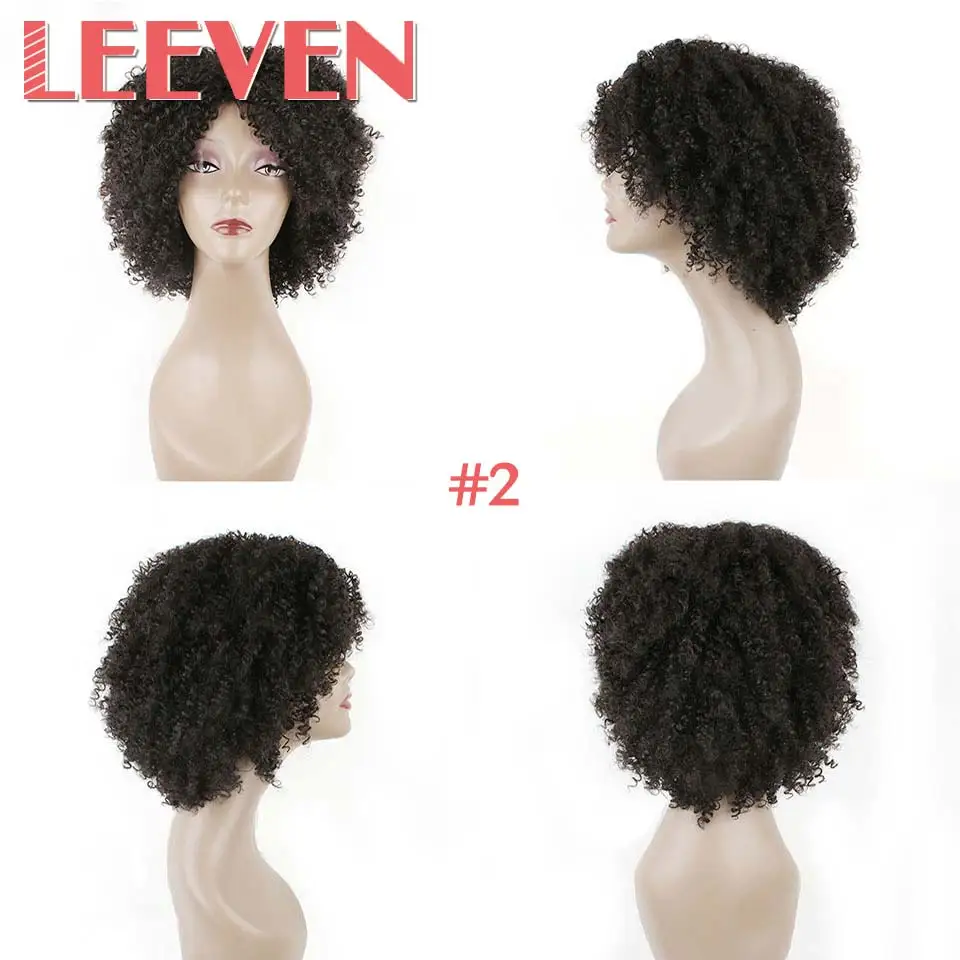 #2 Leeven Синтетические Волосы Короткие афро кудрявый вьющиеся Искусственные парики Черный цвет косплей для Африки женщина регулируемый высокой Температура Волокно - Цвет: #2