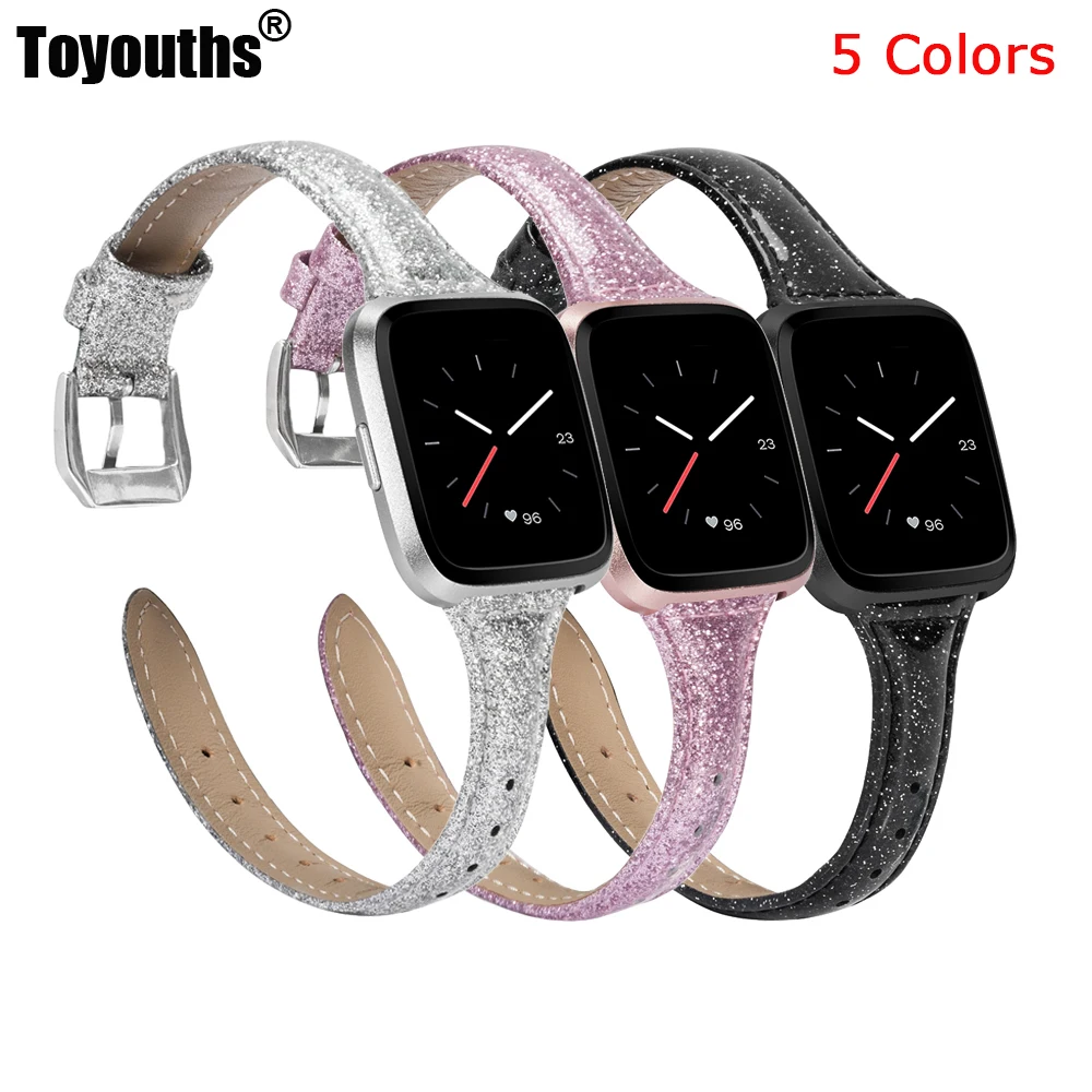 Модные блестящие кожаные ремешки для умных часов Fitbit Versa сменный женский тонкий