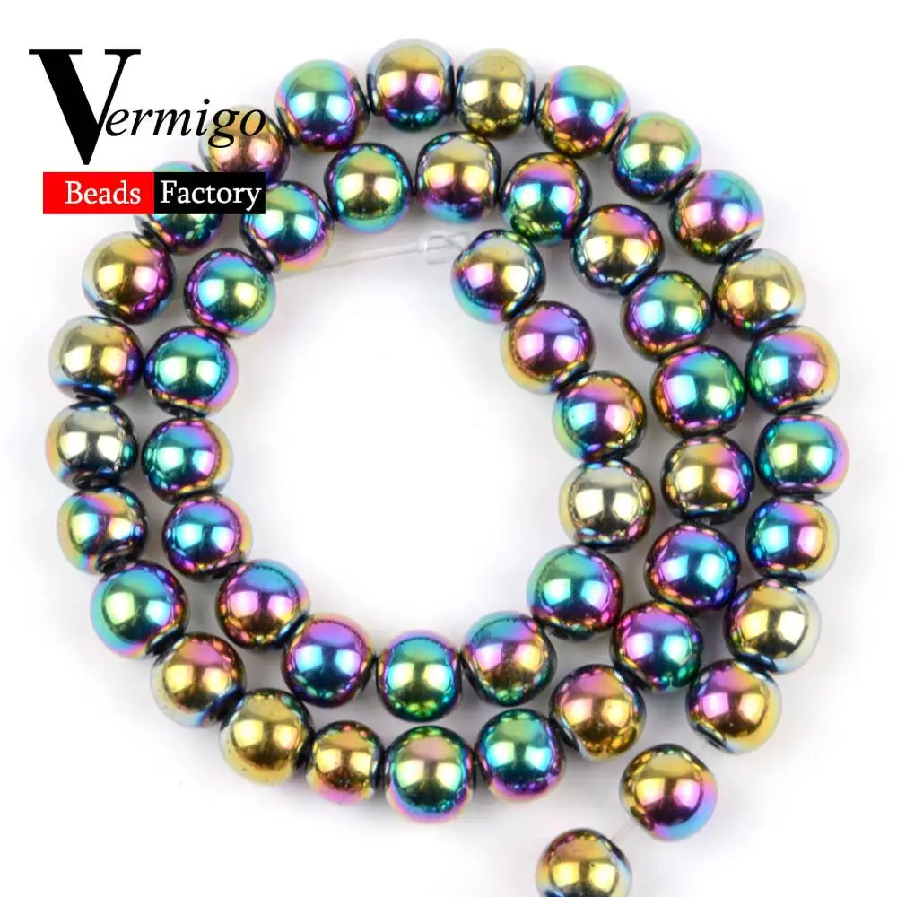 Multicolor Hematite Натуральный микс драгоценных камней, Агаты, минералы, бусины, аметисты, лазурит, круглые бусины для браслета, изготовления ювелирных изделий, 4-12 мм, сделай сам - Цвет: Multicolor Hematite