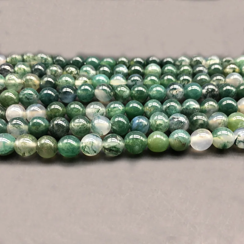 Green 1strand/лот мох трава Агат Натуральный камень круглый бестарный зелёный бусины для изготовления ювелирных изделий 4/6/8/10/12 мм DIY браслет оптом - Цвет: Green