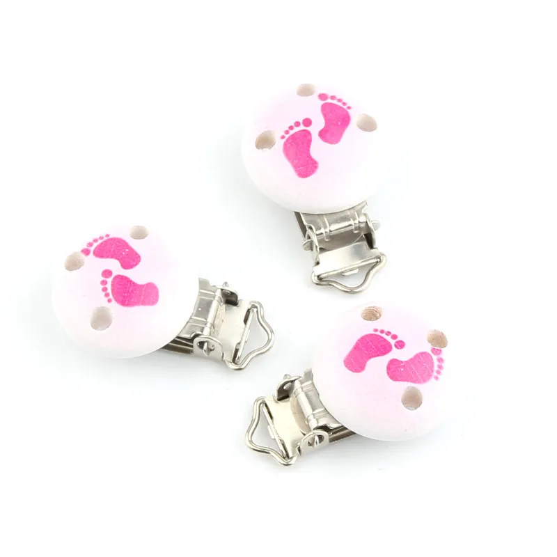 5Pcs Feet Wooden Baby Pacifier Clips Holders Cute Infant Soother Clasps Accessories 4.4x2.9cm Wood Metal for DIY Teethers | Украшения и