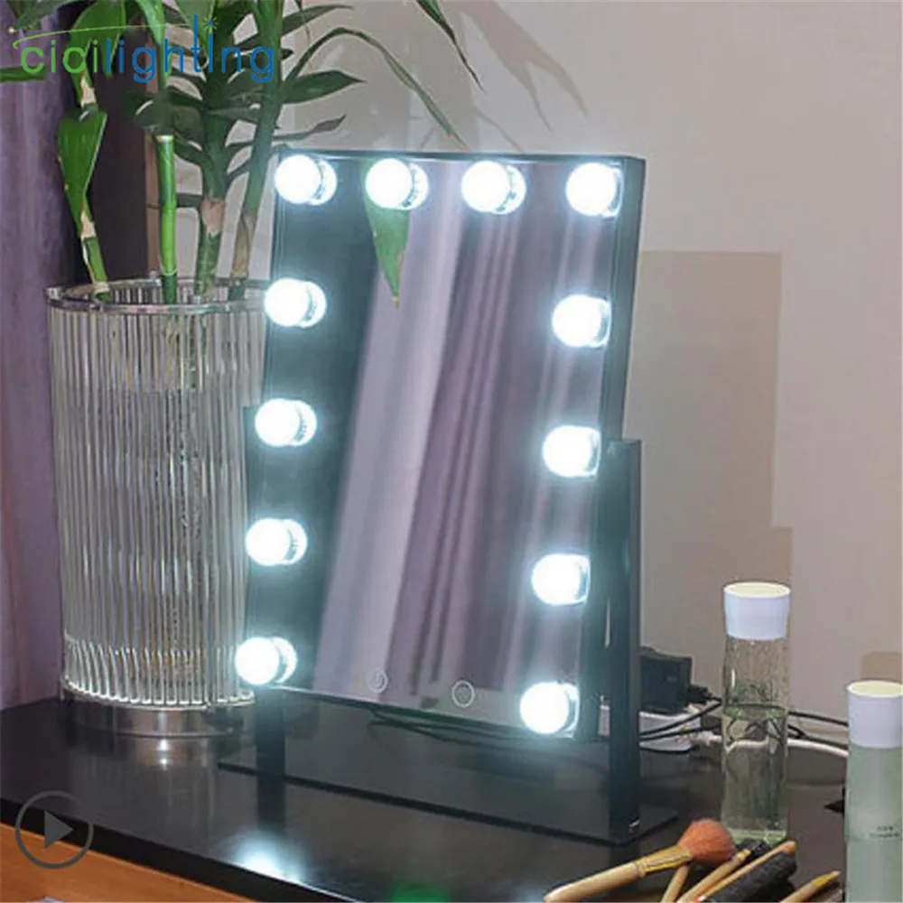 black 12-light Зеркало в комплекте, косметический зеркальный светильник с 9 12 15 Светодиодный светильник с лампами, сенсорный экран, косметический Регулируемый туалетный Настольный светильник s - Испускаемый цвет: black 12-light
