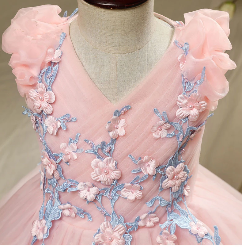 Elegant Tulle Girls Wedding Dress Flower Girl Princess Party Pageant Formal Gown Pink Lace Kids First Communion Dresses | Детская одежда