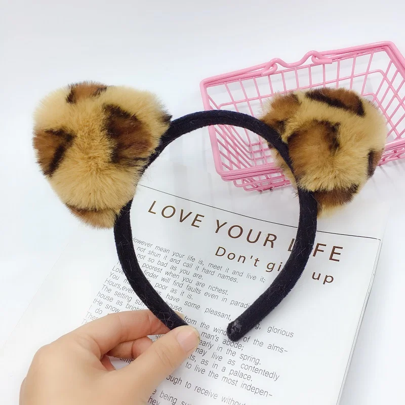 

Free shipping Fashion children Leopard ears Headband girl's cute Plush headwear kid's korea style lovely hair accessories