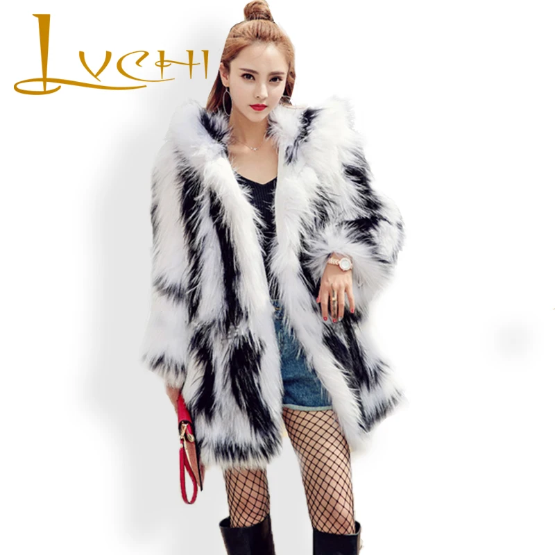 Женский жилет из лисьего меха LVCHI черный и белый модный уличный средней длины с
