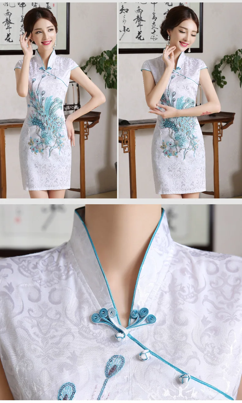 SHENG COCO новые атласные женские традиционные китайские платья Cheongsam Vestido с принтом стоячий воротник с коротким рукавом шелкового размера плюс 4XL