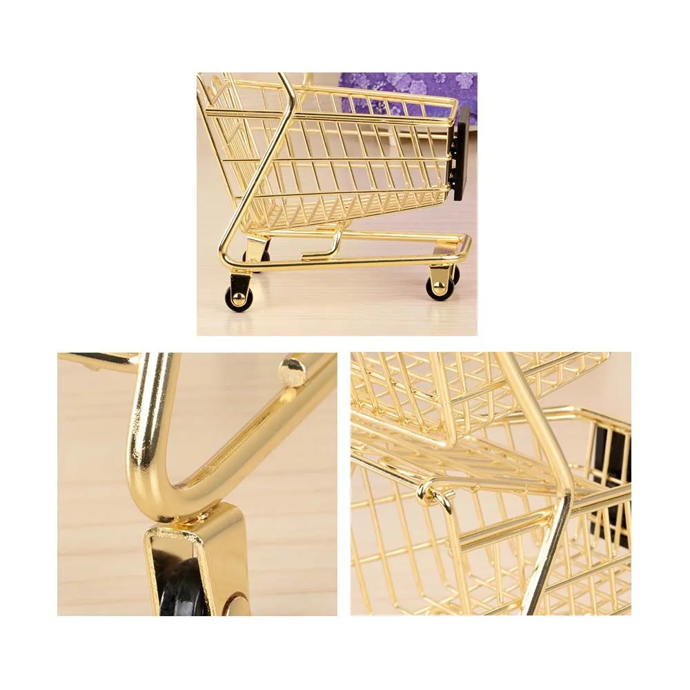 

Metal Simulation Miniature Furniture Toys Double-Deck Mini Supermarket Handcart Cart Model Storage Toy for Children Gift