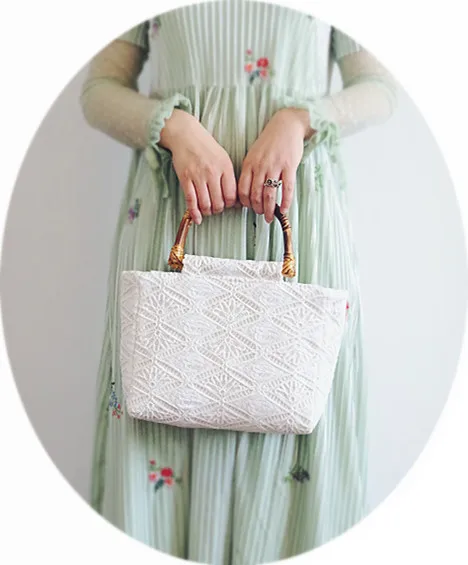 Белая кружевная модная сумка ручной работы angelaмощность для женщин 2018 бамбуковая