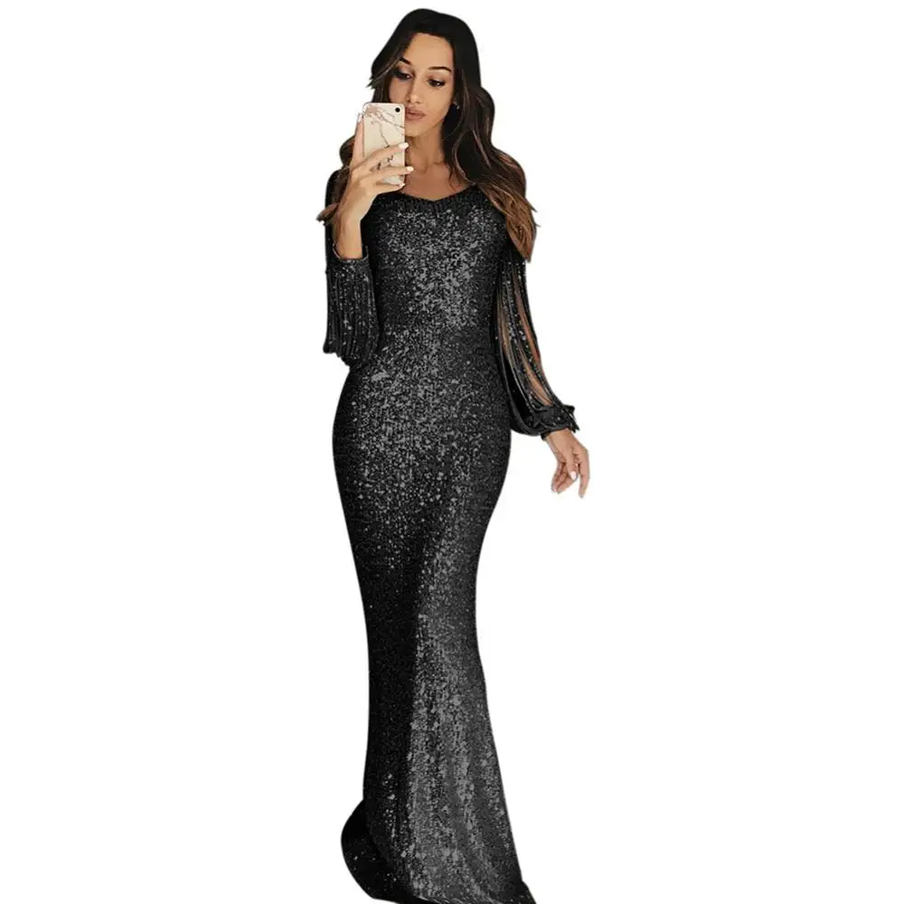 Платье макси с длинным рукавом и бахромой абрикосового/синего цвета| |