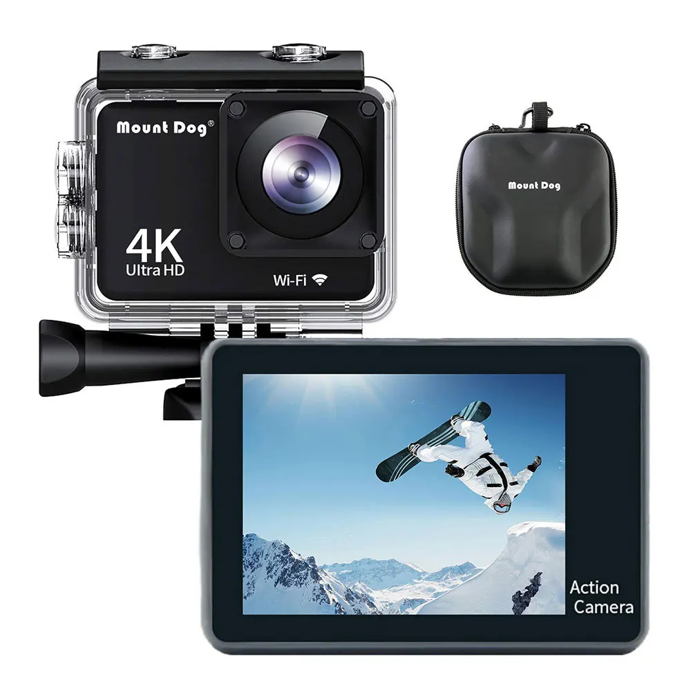 Водонепроницаемая Экшн-камера Mount Dog Ultra HD 4K с Wi-Fi дистанционным управлением, спортивные видео, восстанавливающие Подводные камеры