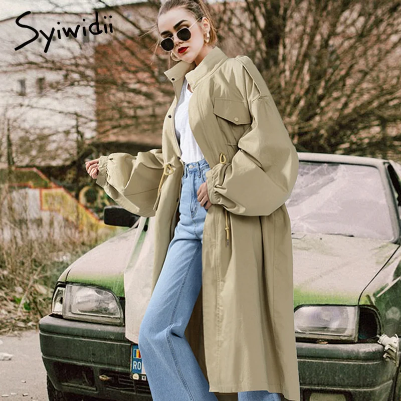 Syiwidii пальто для женщин Зеленое Длинное Пальто с высокой талией Плиссированное