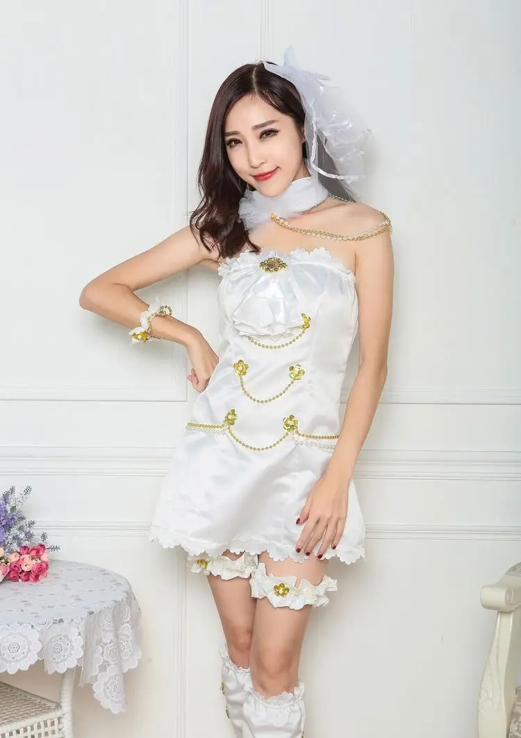Love Live! White Valentine's Day Awakening Dress Nozomi Tojo Cosplay Costume + Head veil Crown |