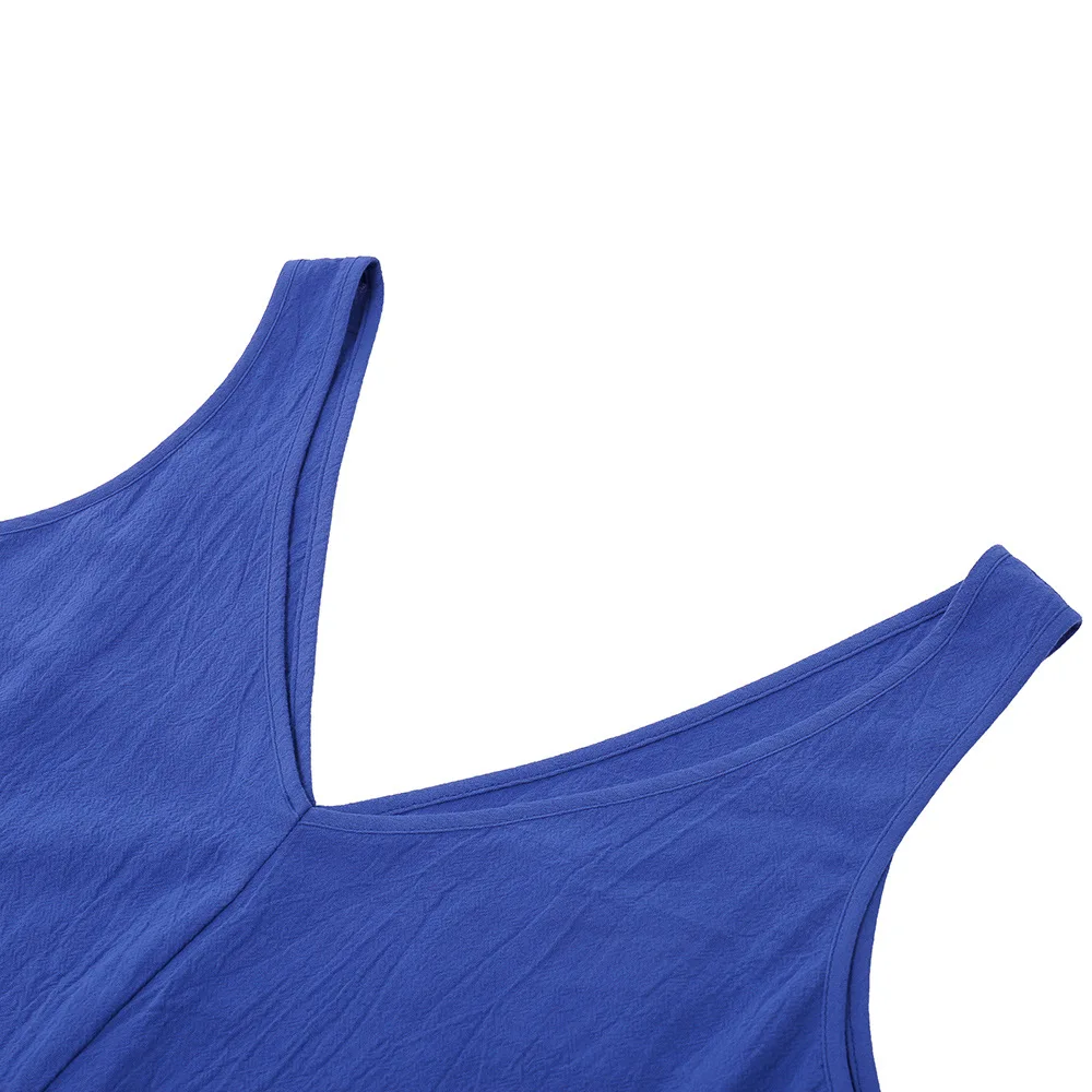 

Woman Long Jumpsuit 2019 New Summer Deep V Backless Loose Solid Yello Grey Blue Bodysuit Woman Casual Sleeveless Pocket Jumpsuit