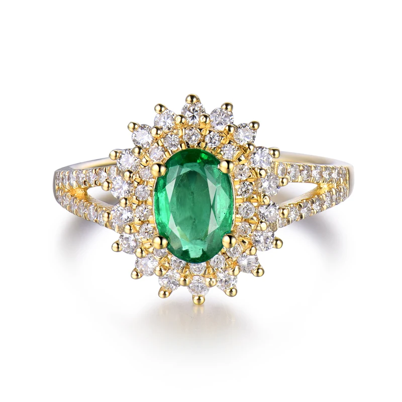 Классические изумрудные кольца для женщин Настоящее 18Kt желтое золото изумруд камень бриллианты женские офисные вечерние обручальные ювелирные изделия кольцо