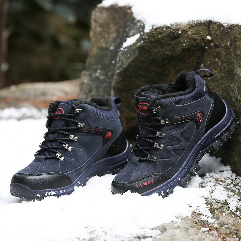 Мужские зимние походные ботинки с мехом теплые Нескользящие уличные кроссовки