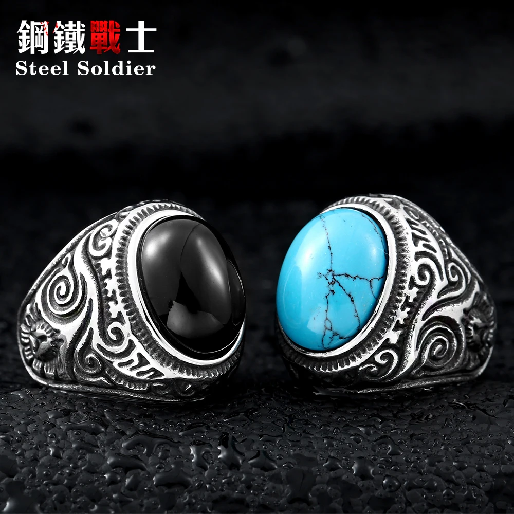 

Steel soldier Size Green stone Stainless Steel Ring For Man Woman high quality fashion jewelry