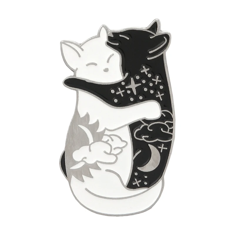 hugging1 Мистическая ведьма кошка эмалированная булавка луна и звезды значок с изображением кота брошь лацкан булавки джинсовая рубашка сумка панк ювелирные изделия подарок для друзей - Окраска металла: hugging1
