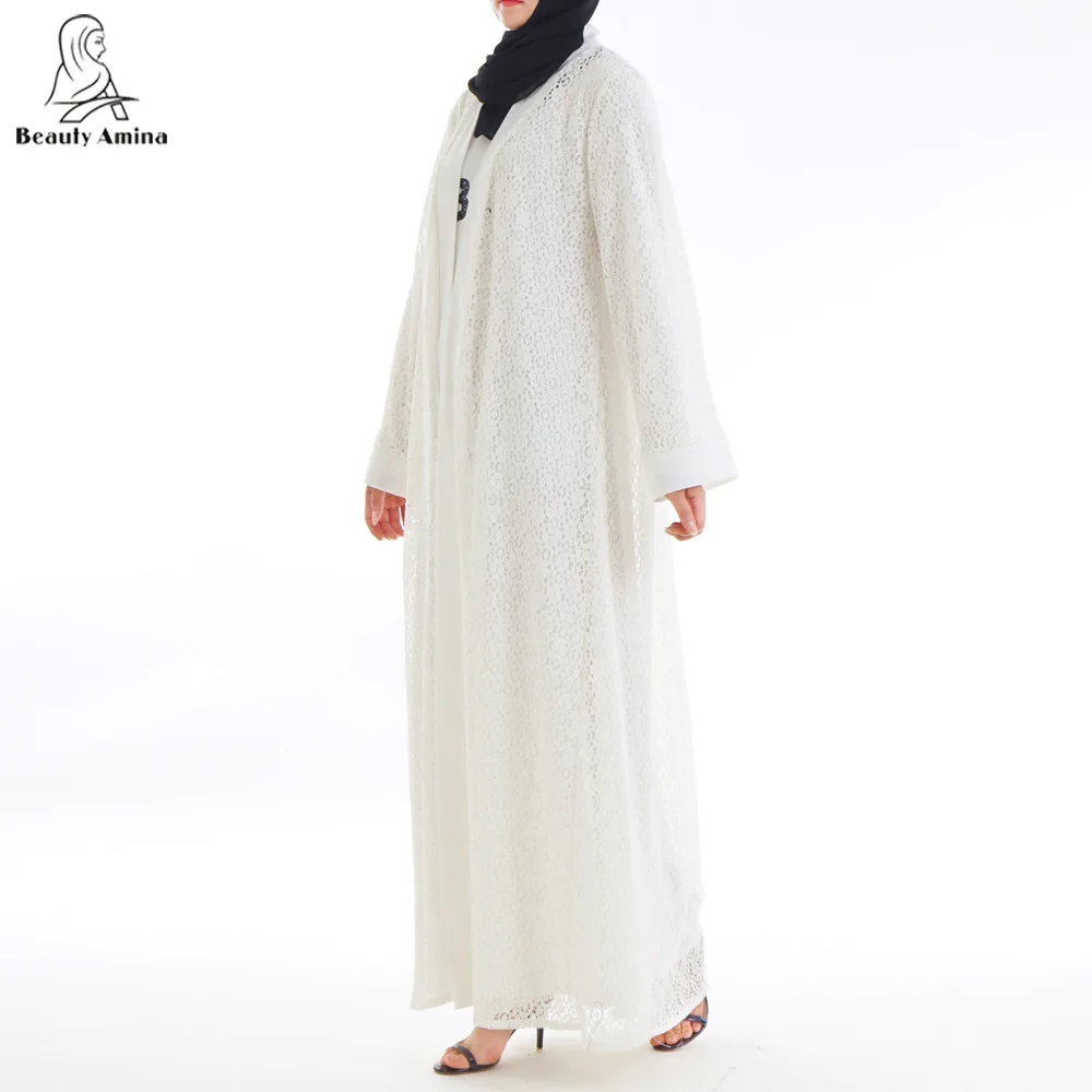 Женский мусульманский кружевной кардиган Abaya Maxi Prayer белая длинная верхняя одежда