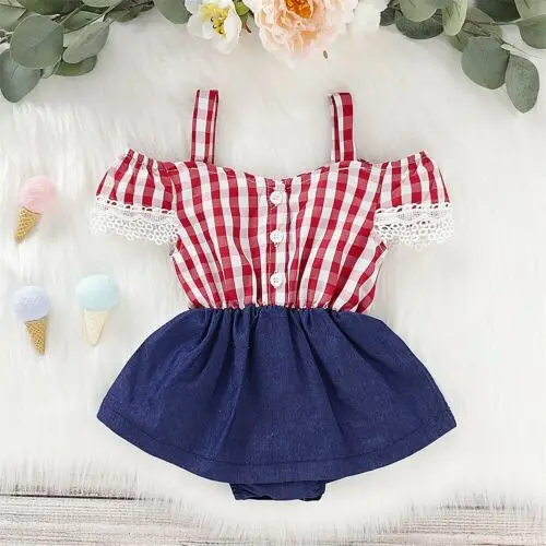 2019 брендовые Детские Одежда для маленьких девочек Комбинезон в клетку джинсовые