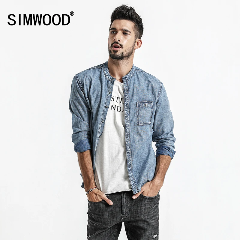 SIMWOOD Мода 2019 г. весенние Рубашки известный бренд 100% хлопок с длинным рукавом